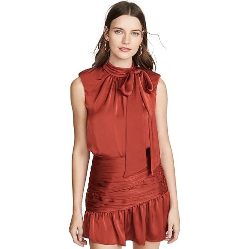 NWT Ramy Brook in Clay Red Sleeveless Mock Tie Neck Aviva Top Womens XS